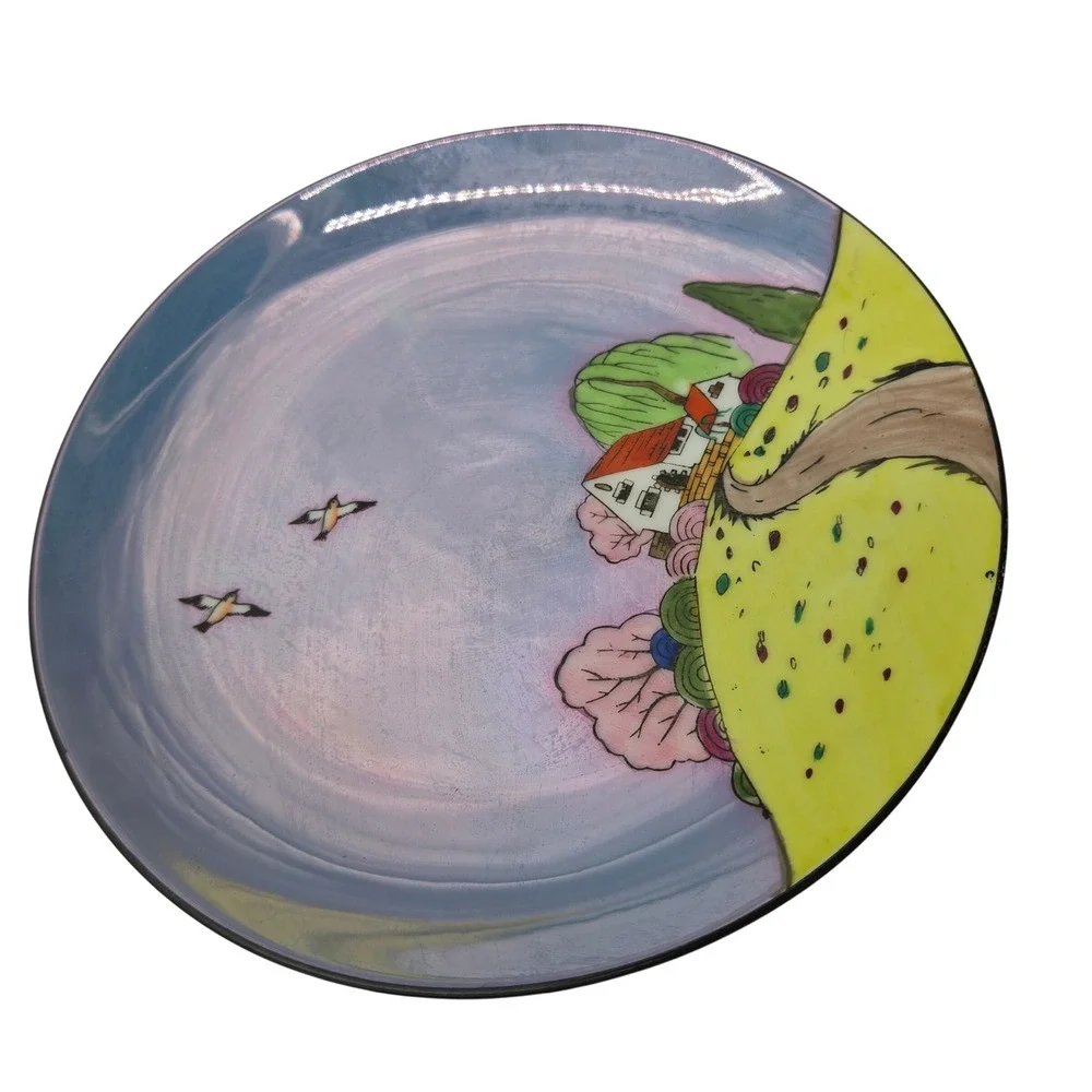 Vintage Noritake Hand Painted Lusterware Cottage Landscape Plates Set of 6 Japan